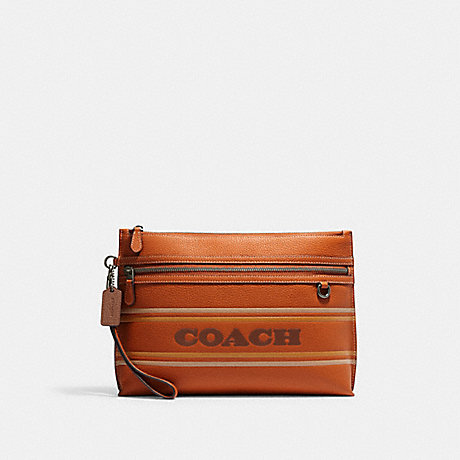 COACH CH069 Carry All Pouch With Coach Stripe Black Antique Nickel/Canyon Multi
