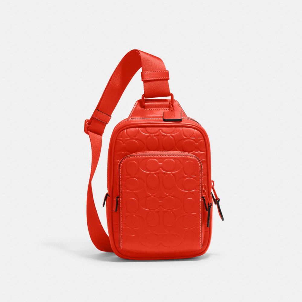 COACH CH072 Track Pack 14 In Signature Leather 1 J/RED ORANGE