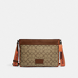 COACH CH076 District Crossbody In Colorblock Signature Canvas BLACK ANTIQUE NICKEL/KHAKI/SADDLE MULTI