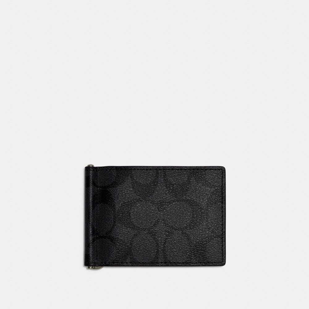 Slim Money Clip Billfold Wallet In Signature Canvas - CH086 - Gunmetal/Charcoal/Black