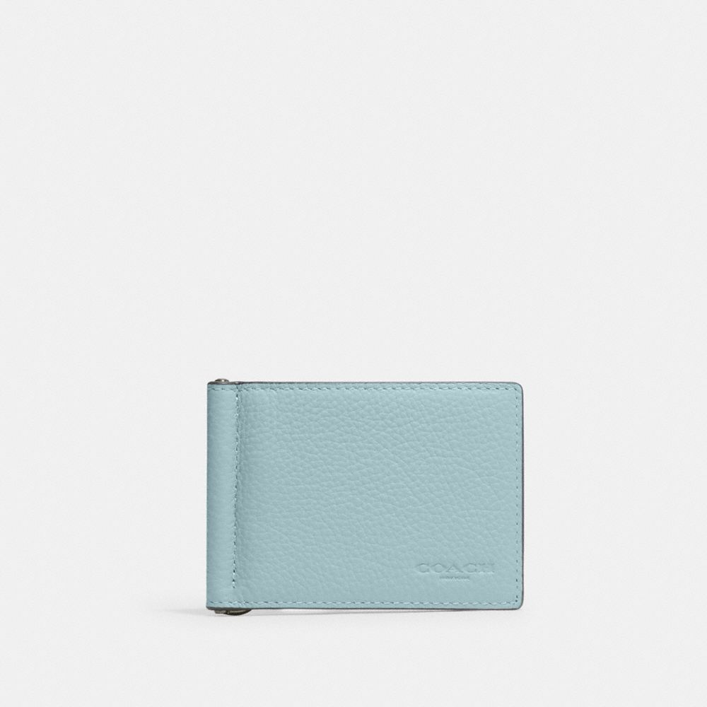 COACH CH090 Slim Money Clip Billfold Wallet QB/LIGHT BLUE