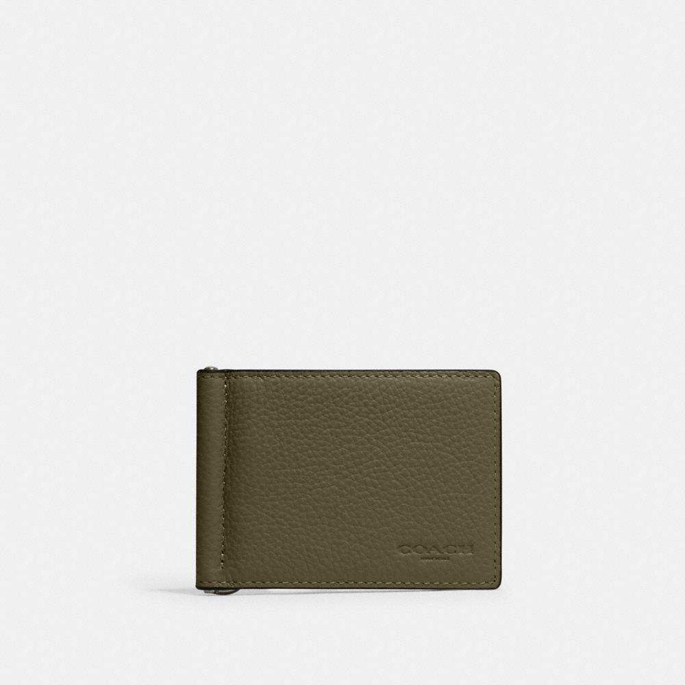 COACH CH090 Slim Money Clip Billfold Wallet Gunmetal/Olive Drab