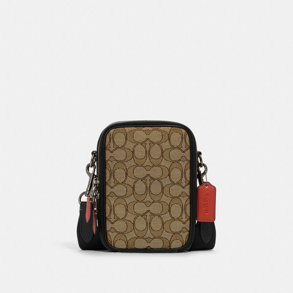 COACH CH097 Stanton Crossbody In Signature Jacquard Black Antique Nickel/Khaki/Black Multi