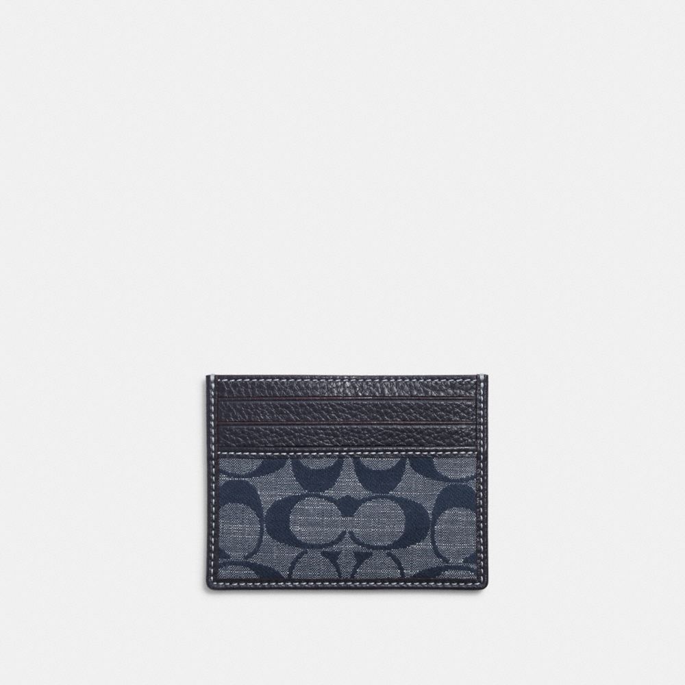 Slim Id Card Case In Signature Chambray - CH100 - Brass/Denim