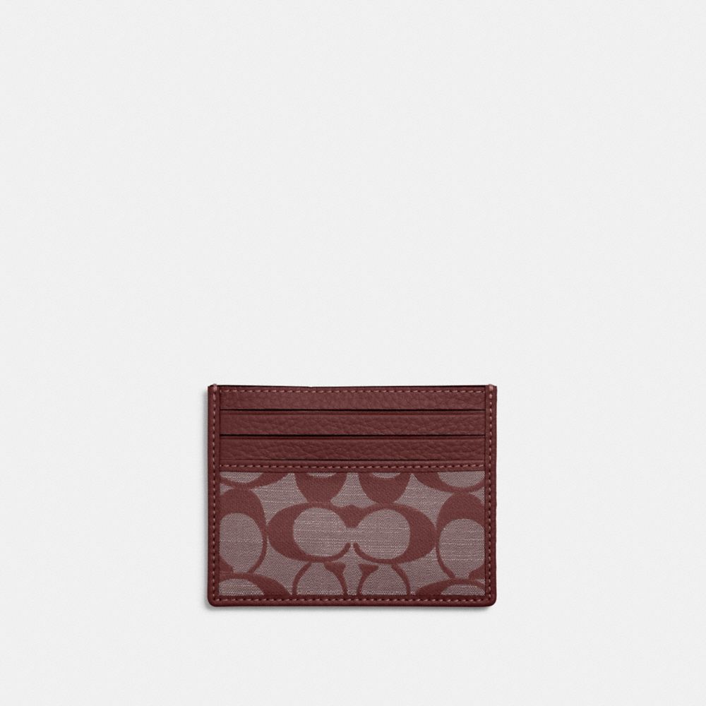 Slim Id Card Case In Signature Chambray - CH100 - Brass/Wine