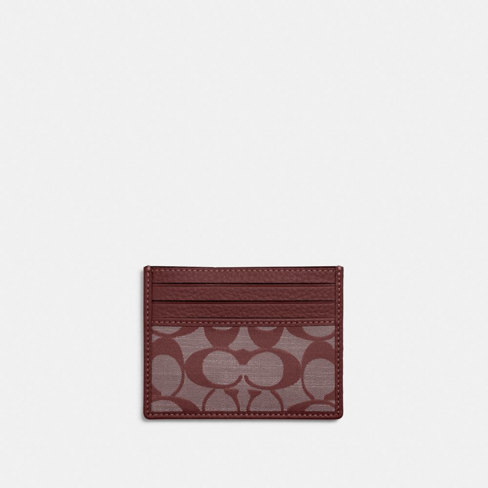 COACH CH100 Slim Id Card Case In Signature Chambray BRASS/WINE