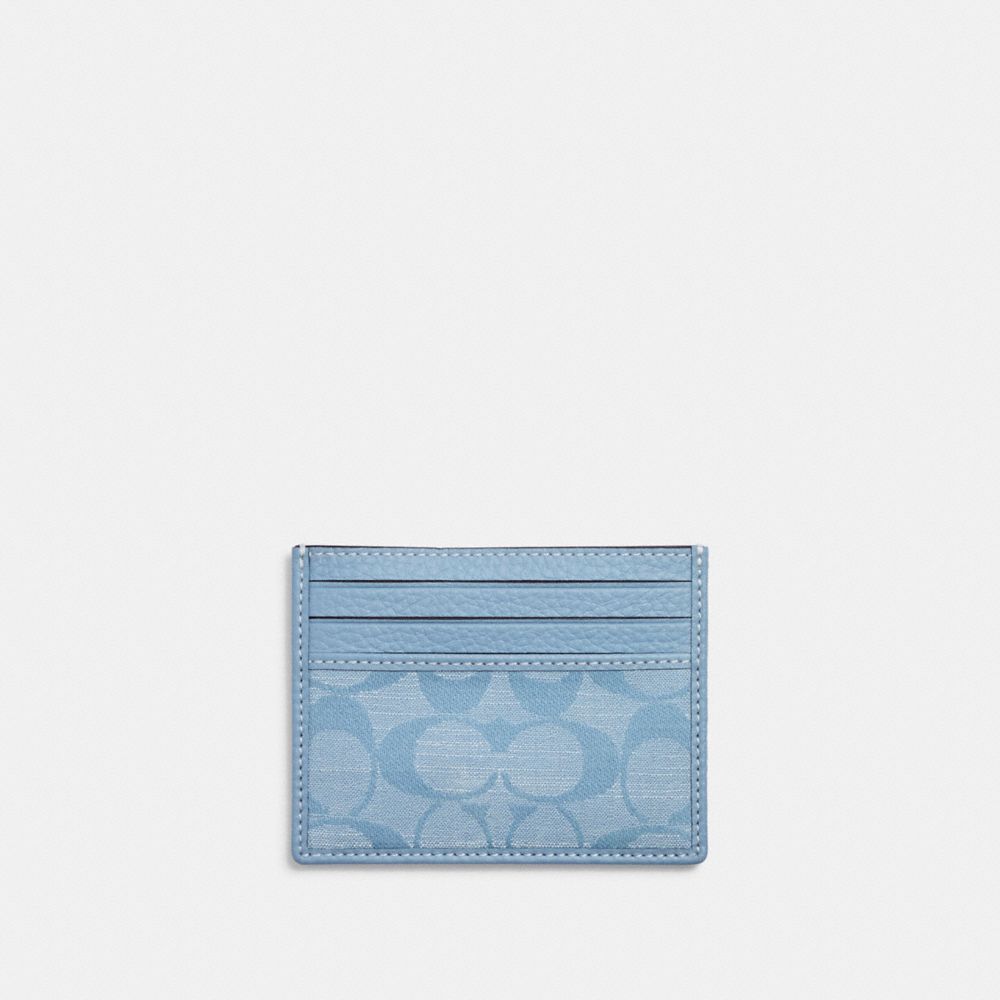 Slim Id Card Case In Signature Chambray - CH100 - Silver/Light Blue