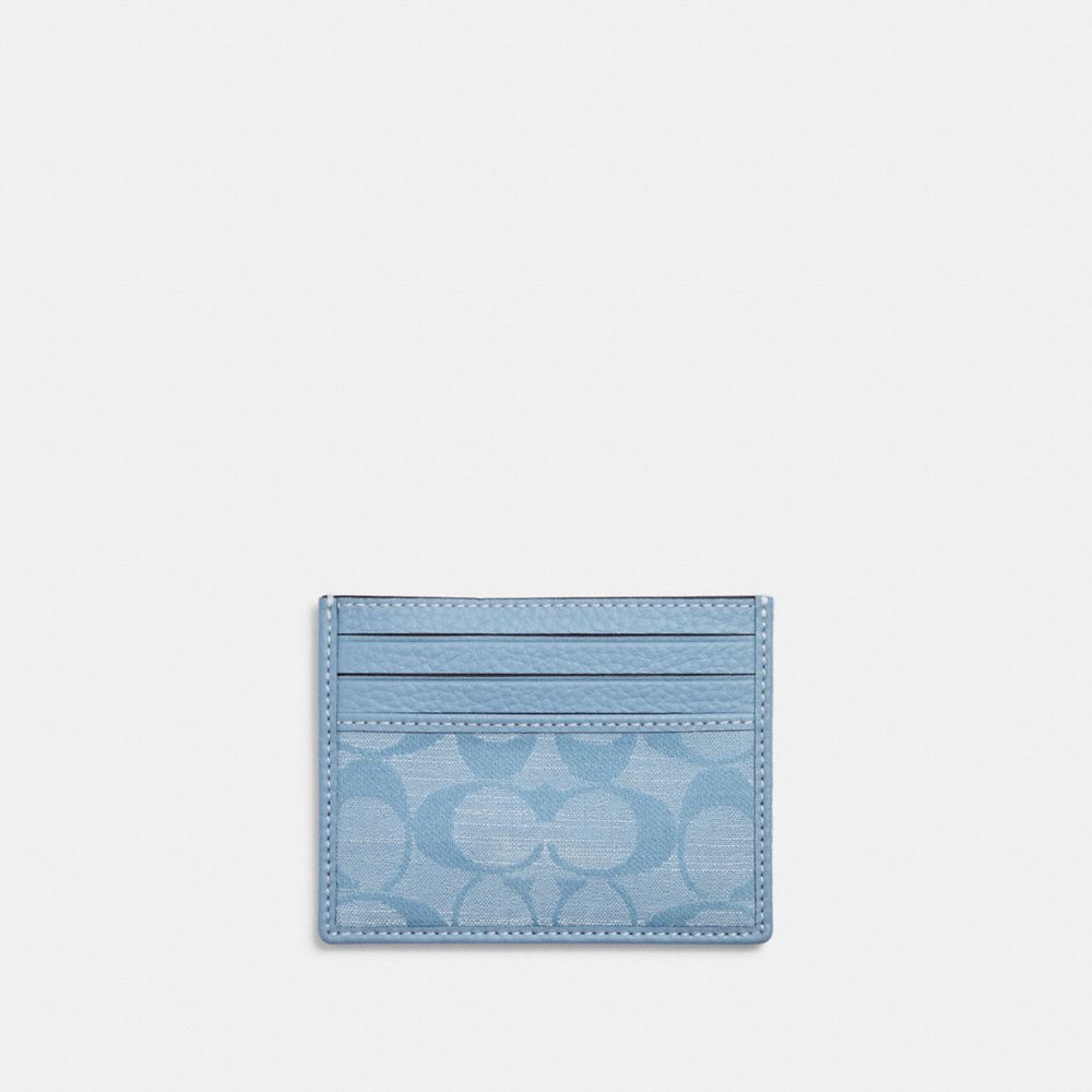 COACH CH100 Slim Id Card Case In Signature Chambray Silver/Light Blue