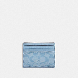 COACH CH100 Slim Id Card Case In Signature Chambray SILVER/LIGHT BLUE