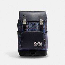 Track Backpack With Plaid Print And Coach Stamp - CH102 - Gunmetal/Midnight Navy Multi