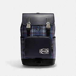 COACH CH102 Track Backpack With Plaid Print And Coach Stamp GUNMETAL/MIDNIGHT NAVY MULTI