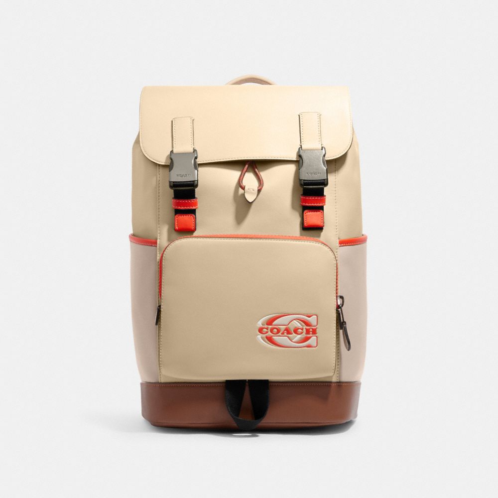 Track Backpack In Colorblock With Coach Stamp - CH103 - Black Antique Nickel/Steam/Sandy Beige Multi