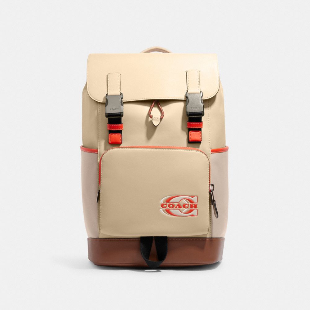 COACH CH103 Track Backpack In Colorblock With Coach Stamp BLACK ANTIQUE NICKEL/STEAM/SANDY BEIGE MULTI