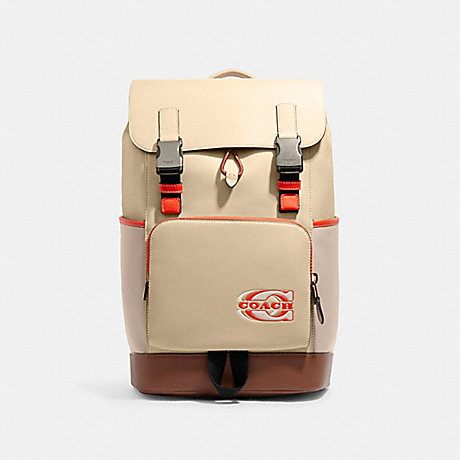 COACH CH103 Track Backpack In Colorblock With Coach Stamp Black-Antique-Nickel/Steam/Sandy-Beige-Multi
