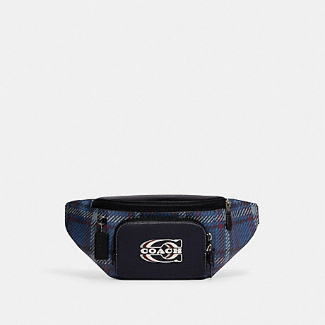 COACH CH109 Track Belt Bag With Plaid Print And Coach Stamp Gunmetal/Midnight-Navy-Multi