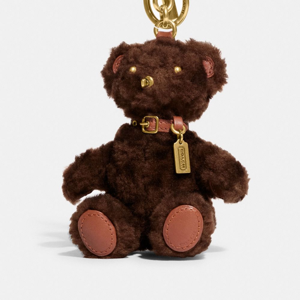 COACH CH112 Bear Bag Charm In Signature Shearling B4/Chocolate Brown