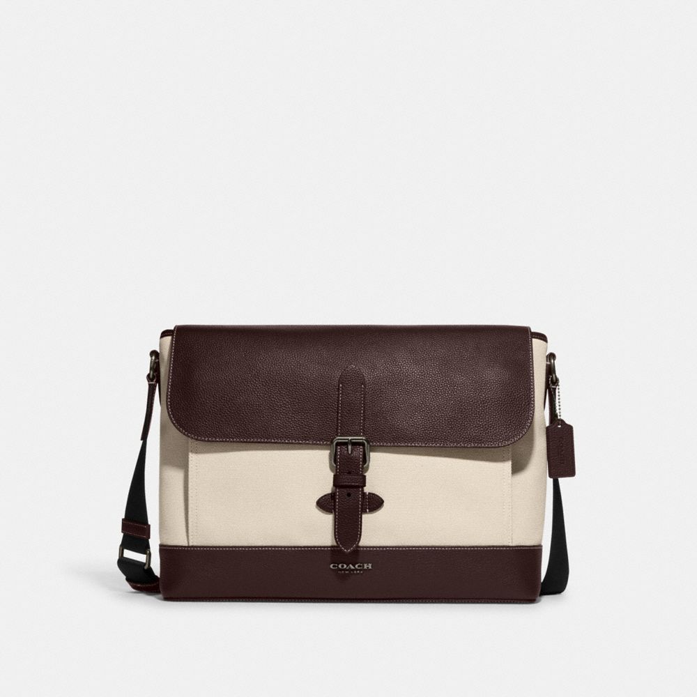 COACH CH115 Hudson Messenger Black Antique Nickel/Natural/Dark Teak