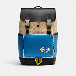 Track Backpack In Colorblock Signature Canvas With Coach Stamp - CH116 - Black Antique Nickel/Light Khaki/Blue Jay Multi