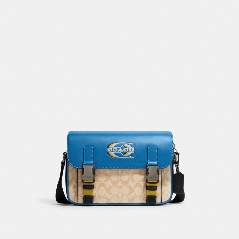 COACH CH118 Track Crossbody In Colorblock Signature Canvas With Coach Stamp BLACK ANTIQUE NICKEL/LIGHT KHAKI/BLUE JAY MULTI