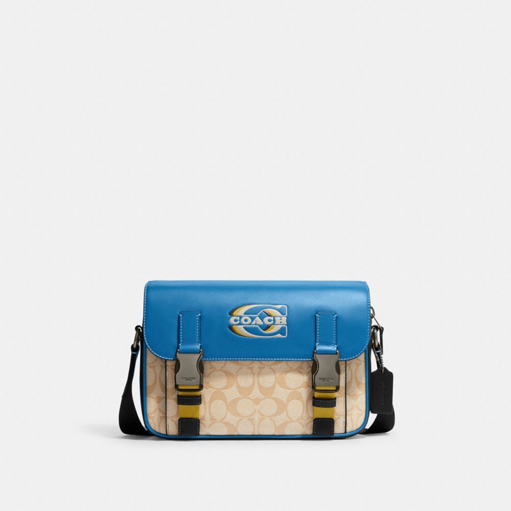 COACH CH118 Track Crossbody In Colorblock Signature Canvas With Coach Stamp Black Antique Nickel/Light Khaki/Blue Jay Multi