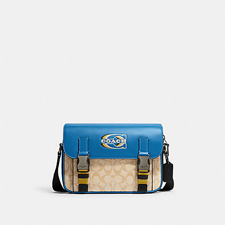 COACH CH118 Track Crossbody In Colorblock Signature Canvas With Coach Stamp Black-Antique-Nickel/Light-Khaki/Blue-Jay-Multi