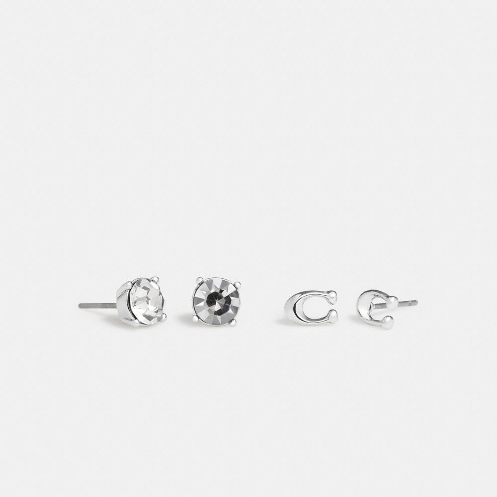 CH136 - Signature And Stone Stud Earrings Set Silver