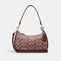 COACH CH139 Teri Shoulder Bag In Signature Chambray GOLD/WINE MULTI