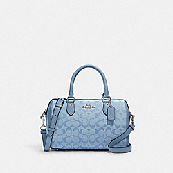 COACH CH141 Rowan Satchel In Signature Chambray SILVER/CORNFLOWER MULTI