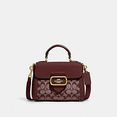 COACH CH142 Morgan Top Handle Satchel In Signature Chambray Gold/Wine-Multi