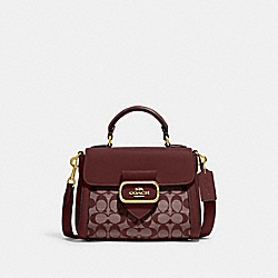 Morgan Top Handle Satchel In Signature Chambray - CH142 - Gold/Wine Multi