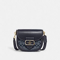 Morgan Saddle Bag In Signature Chambray - CH143 - Gold/Denim Multi