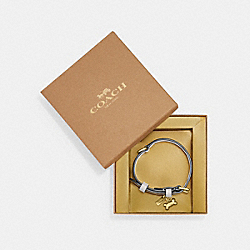 Boxed Small Pet Collar In Signature Canvas - CH144 - Gold/Light Khaki Chalk