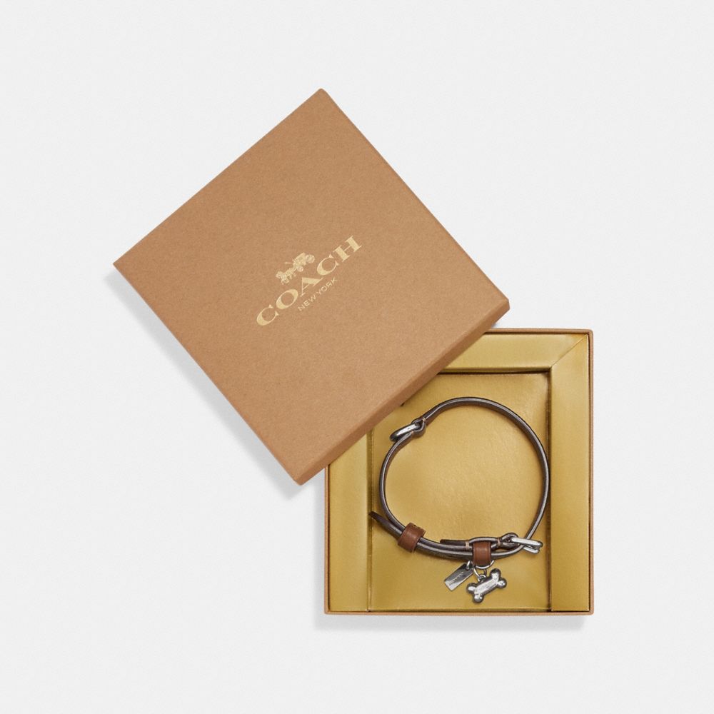 Boxed Small Pet Collar In Signature Canvas - CH144 - Silver/Khaki Saddle