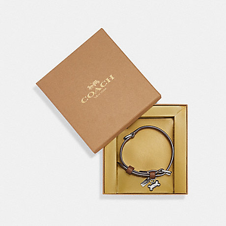 COACH CH144 Boxed Small Pet Collar In Signature Canvas Silver/Khaki-Saddle