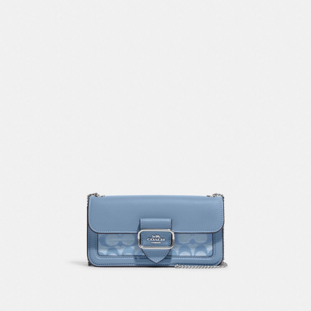 Morgan Crossbody In Signature Chambray - CH150 - Silver/Cornflower Multi