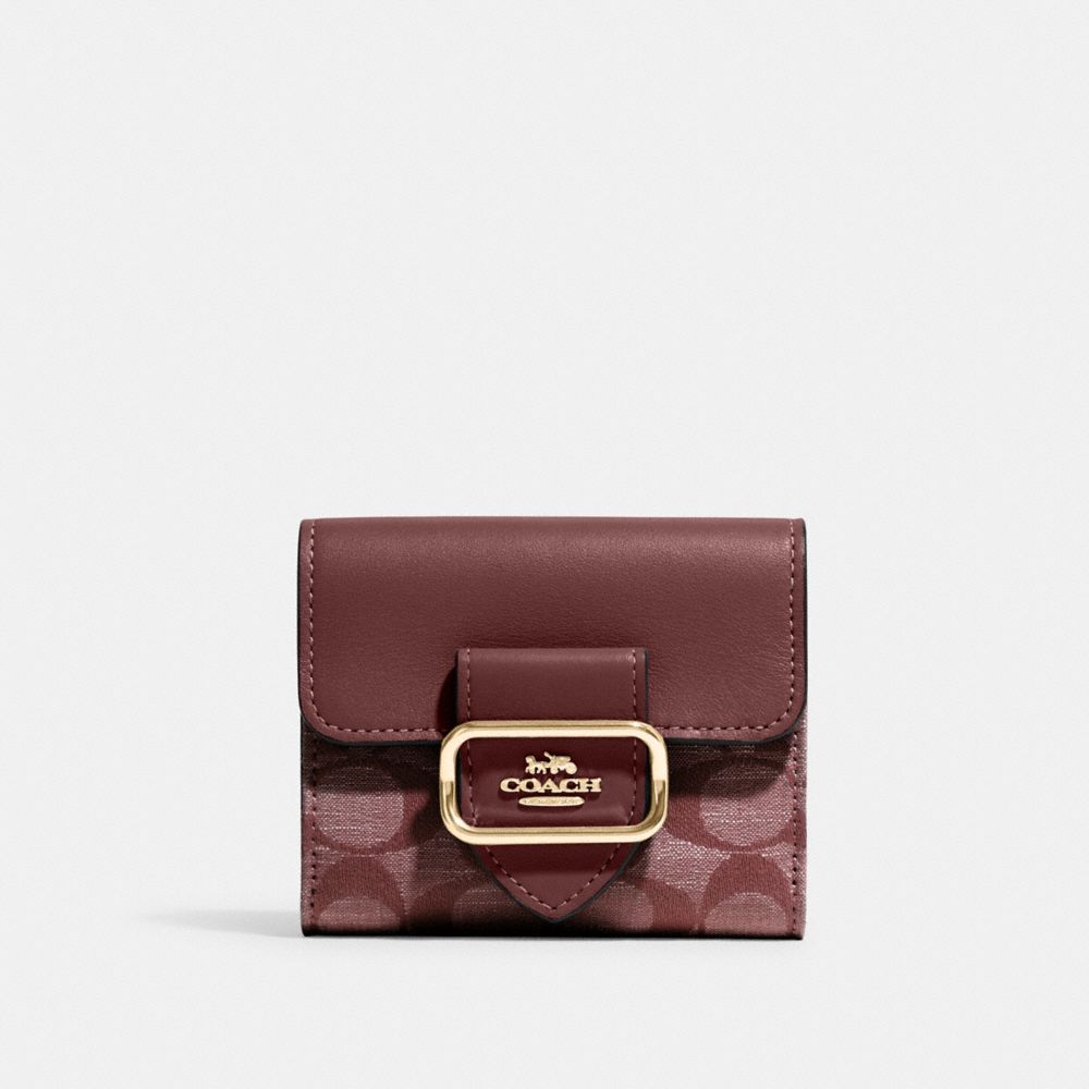 COACH CH151 Small Morgan Wallet In Signature Chambray Gold/Wine Multi