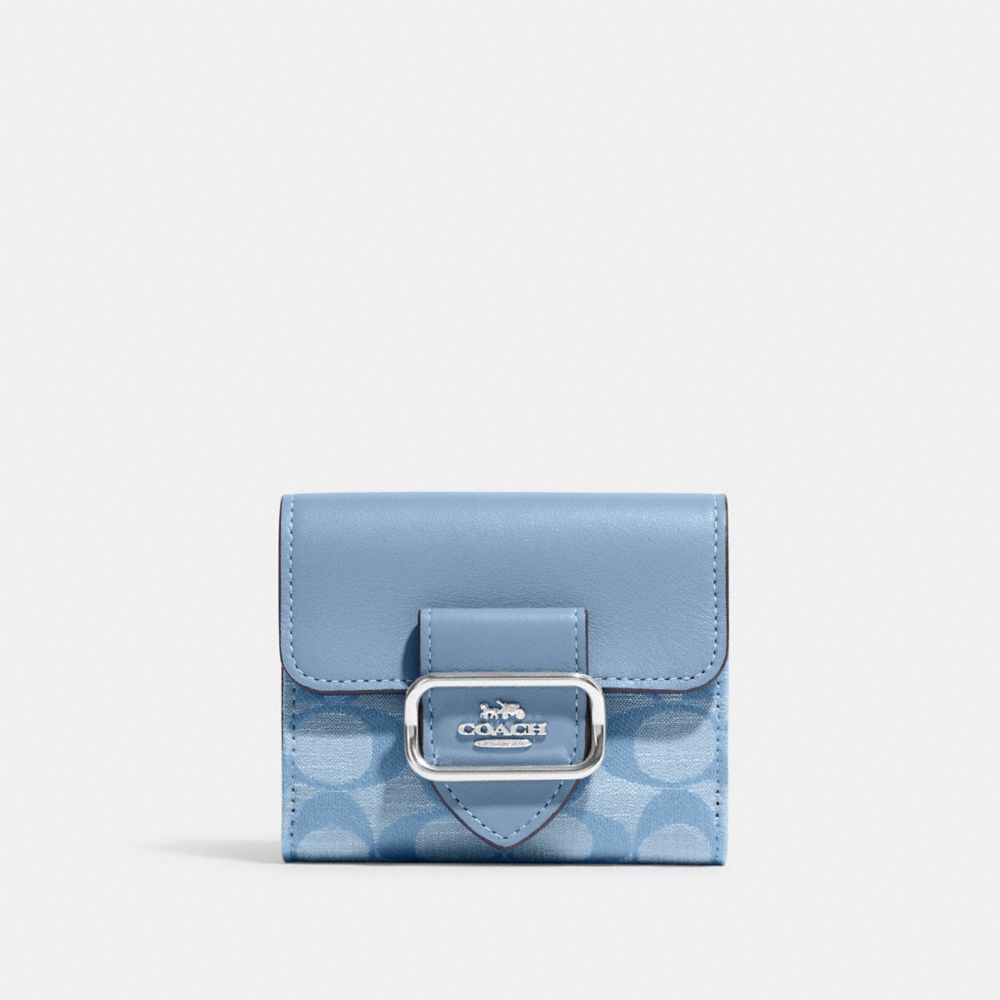 COACH CH151 Small Morgan Wallet In Signature Chambray SILVER/CORNFLOWER MULTI