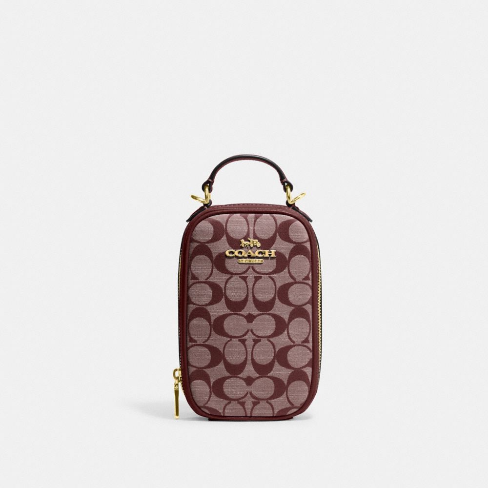 Eva Phone Crossbody In Signature Chambray - CH152 - Gold/Wine Multi