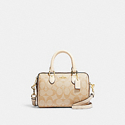 COACH CH160 Mini Rowan Satchel In Blocked Signature Canvas GOLD/LIGHT KHAKI MULTI