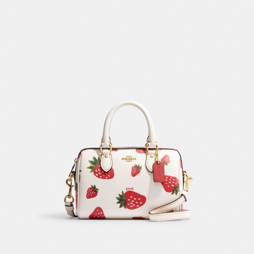 COACH CH161 Mini Rowan Crossbody With Wild Strawberry Print GOLD/CHALK MULTI