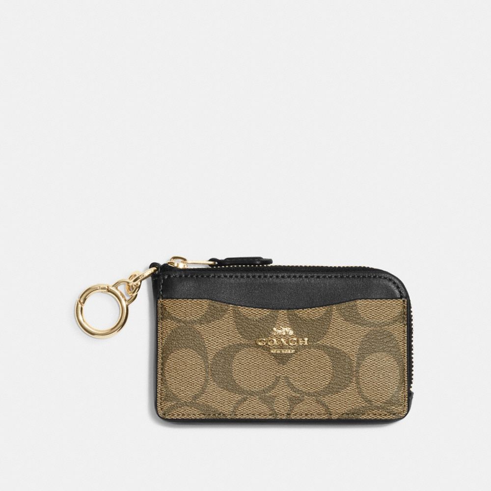 COACH CH163 Multifunction Card Case In Signature Canvas GOLD/KHAKI/BLACK