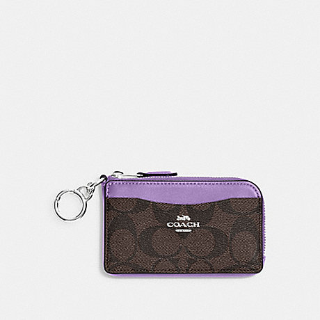 COACH CH163 Multifunction Card Case In Signature Canvas Sv/Brown/Iris