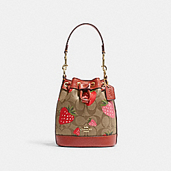 Mini Dempsey Bucket Bag In Signature Canvas With Wild Strawberry Print - CH164 - Gold/Khaki Multi