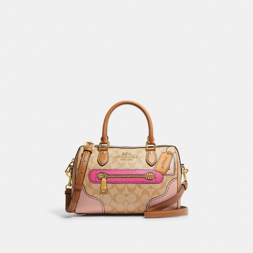 COACH CH168 Rowan Satchel In Signature Canvas With Trompe L'oeil Print GOLD/LIGHT KHAKI MULTI