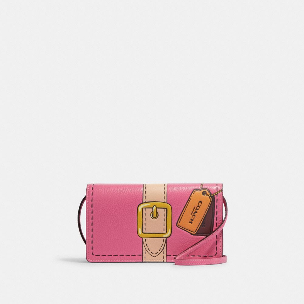 COACH CH181 Anna Foldover Clutch Crossbody With Trompe L'oeil Print Im/Petunia Multi