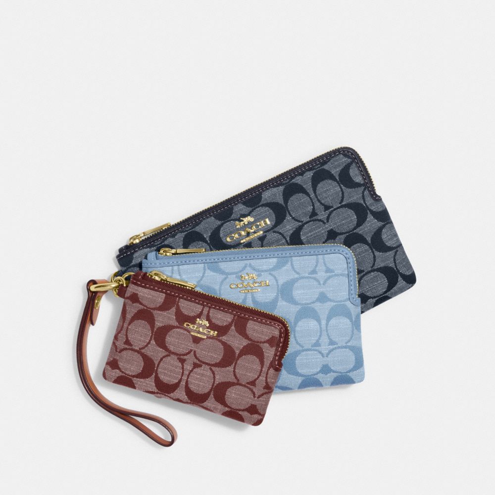 COACH CH199 Corner Zip Trio In Signature Chambray GOLD/DENIM MULTI