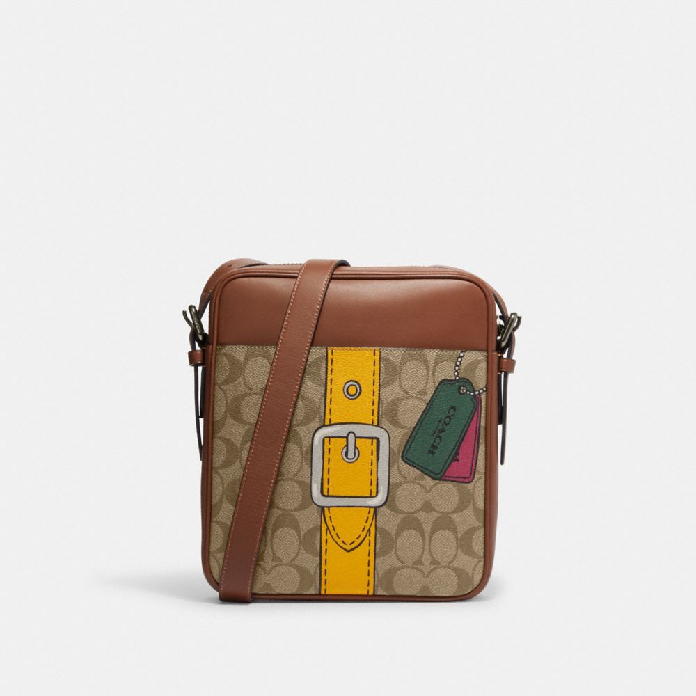 Hudson Crossbody 21 In Signature Canvas With Trompe L'oeil Print - CH200 - Gunmetal/Khaki Multi