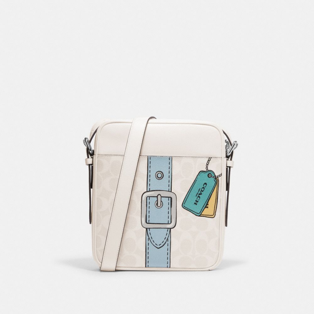 Hudson Crossbody 21 In Signature Canvas With Trompe L'oeil Print - CH200 - Silver/Chalk Multi