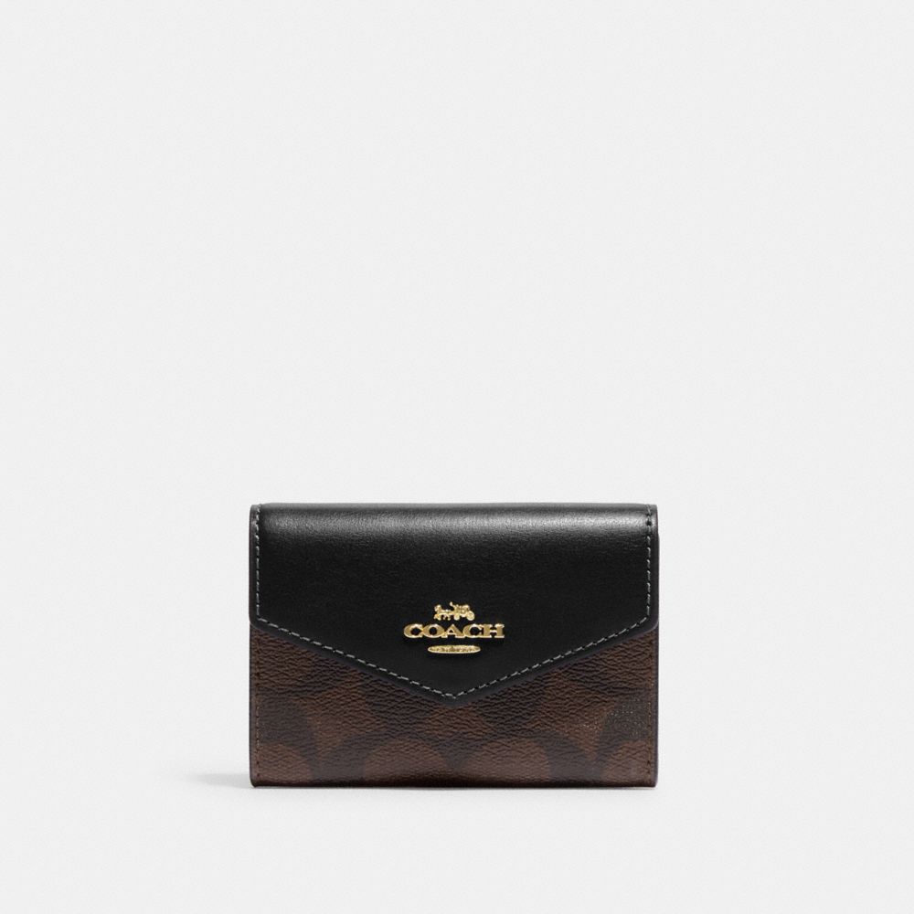 Flap Card Case In Signature Canvas - CH202 - Gold/Brown Black