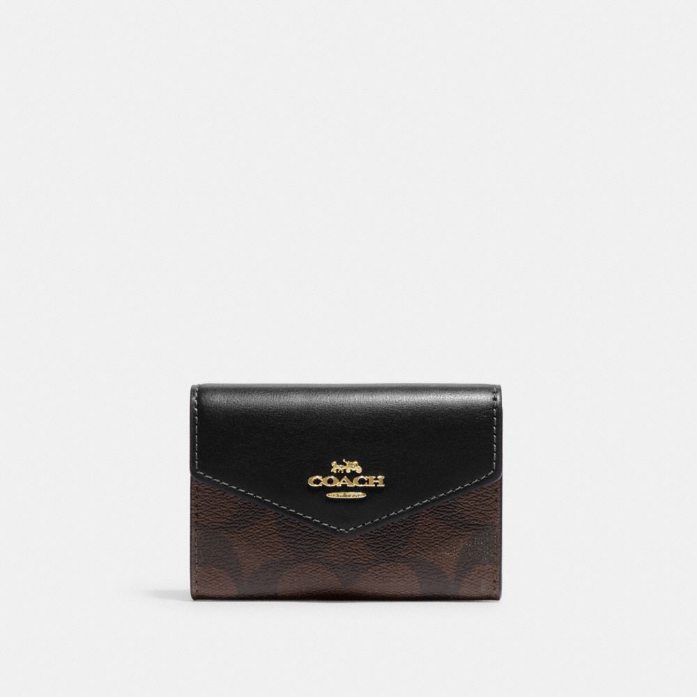 COACH CH202 Flap Card Case In Signature Canvas Gold/Brown Black